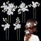 BETESSIN 5 Stück Haarnadeln Braut Blumen Haarschmuck Damen Mädchen Hochzeit Haarspange Silber Perlen Blumen U-förmig Haarklammern Brautschmuck Strass Kopfschmuck