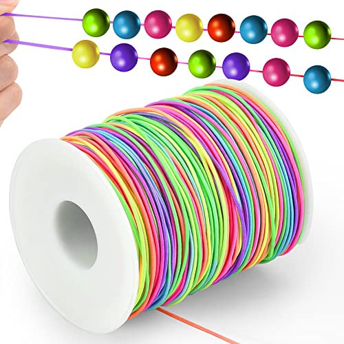 WETARENDA 100m Elastische Kordel Schnur Perlenschnur Gummiband Rund Schmuckherstellung Schnur 1mm Breite Polypropylen Gummikordel Regenbogen Farbe Bastelschnur Perlen Kordel für DIY Schmuck Handwerk