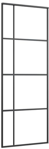 vidaXL Schiebetür Glasschiebetür Glastür SoftStop SoftClose Raumtrennung Innentür Zimmertür ESG Glas Aluminium mattiert 90x205cm Schwarz