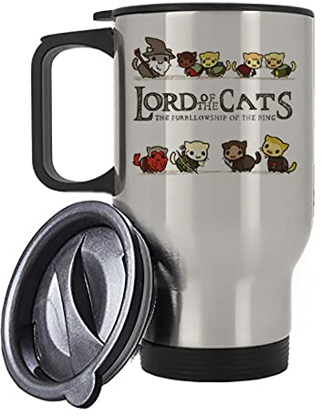 Giftme Lord of The Cats The Furrlowship of The Ring, cat Lover, Animal Lover, Birthday, Christmas, Secret Santa Travel Silver/White Tea/Coffee Mug. (Silver)