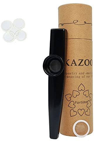 Fartime Schwarze exquisite Aluminiumlegierung Kazoo mit 5 Kazoo Flöten-Membranen und einer schönen Geschenkbox, Musikinstrumente. (schwarz)