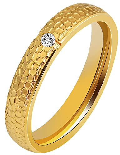 Akzent-Eheringe Partnerringe Verlobungsringe Edelstahl mit Simili+ Gravur goldfarbig (Damenring, 60)