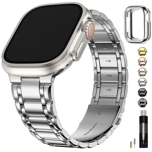 Fullmosa Elegante Cinturini di Ricambio per Apple Watch Ultra 49mm, Cinturino in Acciaio Inossidabile Compatibile con iWatch Ultra 3 2 1 per Uomo e Donna, Argento