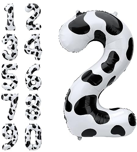 Globo con Estampado de Vaca, Globos con Números de Vaca Globos con Números Temáticos de Vaquera Globos de Vaca para Fiestas de Cumpleaños de Niños Decoraciones de Fiesta de Granja (Número 2)