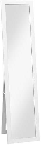 HOMCOM Espejo de Cuerpo Entero 157x37 cm Espejo de Pie o de Pared con Marco de MDF y Soporte para Salón Dormitorio Blanco