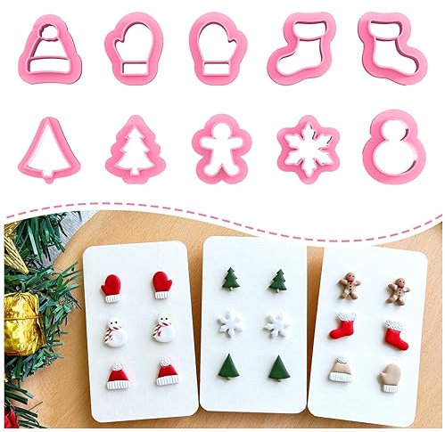 Keoker Weihnachtliche Modelliermassen-Ausstechformen – 10 Formen, Weihnachtsbaum-Ausstecher für Polymer-Ton-Ohrringe