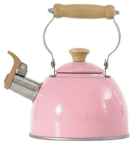 Wnota Pfeifender Wasserkocher 304 Edelstahl Pfeifender Teekessel Mit Holzgriff Wasserkocher Retro Wasserkocher Gasherd Teekanne Herd Top Küche Edelstahl Flötenkessel (Color : Pink, Size : 1.5L)