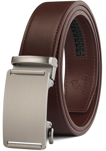 JUKMO Gürtel Herren, Ledergürtel Ratsche Automatikschließe, 35mm Breit Gürtel (Rollendes Rad - Dunkelbraun, L-106cm to 115cm Taille Verstellbar (Länge 135cm))