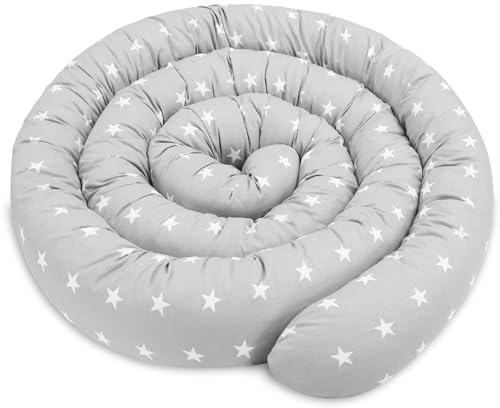 Totsy Baby Seitenschläferkissen Bettschlange Body Pillow 150 cm Baumwolle - Kopfkissen lang Bettrolle Schlafkissen Nackenrolle Kissen Grau mit Weiß Sternen
