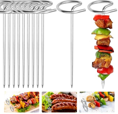 ADERTOS 20 spiedini in metallo per friggitrice ad aria, spiedini da 10 cm, in acciaio inossidabile, spiedini per barbecue, barbecue, spiedini riutilizzabili per cocktail, spiedini per frutta, kebab,