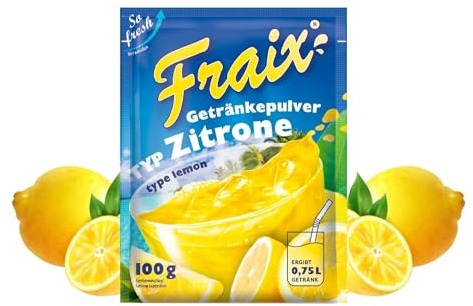 Fraix Polvere per bevande al limone, confezione da 50 (50 x 100 g), polvere istantanea di frutta con sapore di agrumi, perfetta per viaggi, feste di compleanno