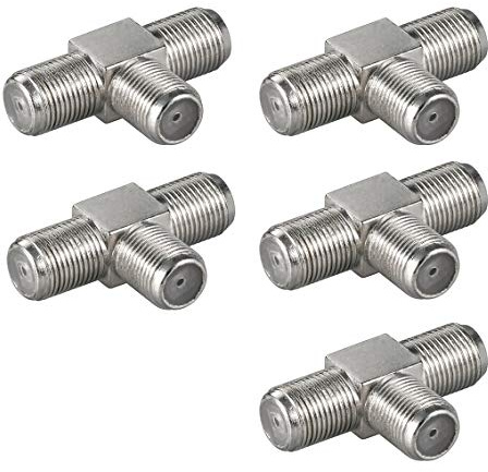 5X Perfect F-Adapter, T-Stück, F-Buchse > doppelt F-Buchse, SAT-Adapter für Satellitenkabel BZW. Koaxialkabel, 5 Stück