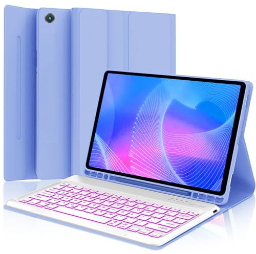 Funda de teclado para Samsung Galaxy Tab A9 Plus de 11 pulgadas (SM-X210/X216/X218) 2023, funda magnética de teclado Backlite 5G A9+ con soporte para bolígrafo S (morado)