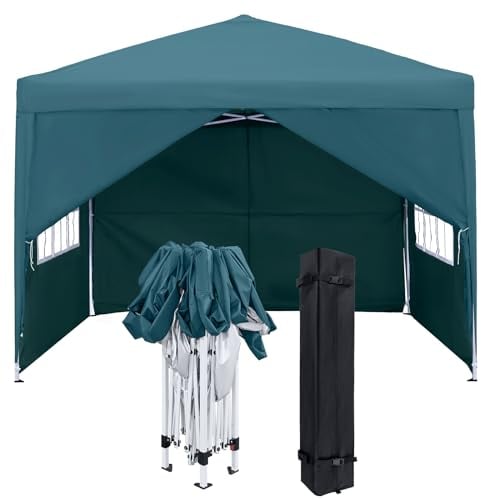 FIVMEN Pavillon 3x3m Faltpavillon mit Seitenteilen und Fenstern und Tragetasche Faltzelt Polyester UV Schutz Faltbar Partyzelt Wasserdicht Windschutz Gartenpavillon Zelt Outdoor, Type B (Grün)