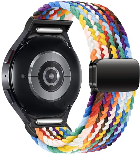 Geflochtenes Armband Kompatibel mit Samsung Galaxy Watch 7 6 5 4 40mm 44mm/6 Classic 43mm 47mm/5 Pro 45mm No Gap Armband mit Magnet Galaxy Watch Band für Damen Herren(Regenbogen)