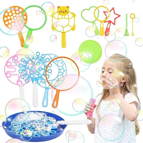 SULOLI Big Bubble Wands for Kids,15PCS Giant Bubble Maker Large Bubble Wand Set with Tray Giant Bubble Making Kit Outdoor Activities for Kids