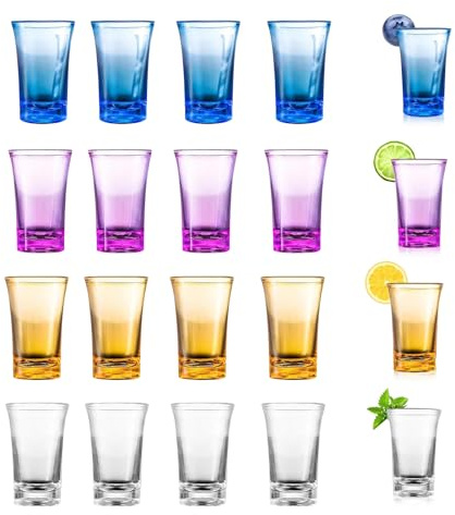 SXCCNW Plastic Shot Glasses 20 Pcs, 35ml Shot Glasses Heavy Base | 4 Colours Set Clear Shot Cups Round Set for Bar Party Reunites Music Festival Birthday