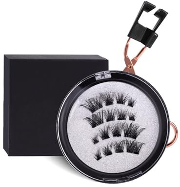 Magnetic black false eyelashes, magnetic eyelashes without glue, reusable natural magnetic eyelashes set(with eyelash curler)
