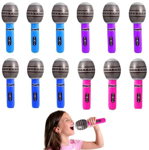 12Pcs Inflatable Microphone,inflatable party props,Inflatable Microphone Party Accessories, Inflatable Microphone for Kids Adults,Star Party Supplies Christmas Birthday Party Gifts Stage Performance