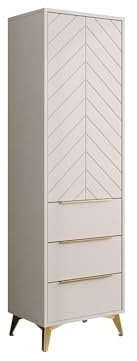 Mirjan24 Drehtürenschrank Xylix 1D3SZ mit Tür, 3 Schubladen und 3 Einlegeböden, geriffelte Front, Kleiderschrank, Elegantes Garderobenschrank (Sandbeige)