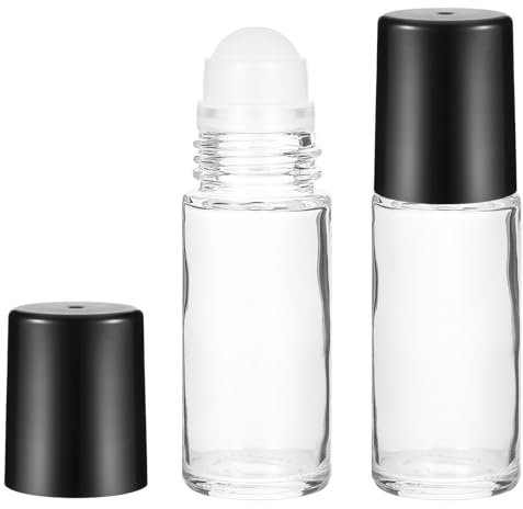 COMNICO 30ml Roll on Glasflaschen für Ätherisches Öl, 2 Stück Nachfüllbare Leere für mit Rollerball Schwarzer Kappe Durchsichtige Auslaufsichere Massagebehälter für Atherische Öle, Duftstoff Massagen