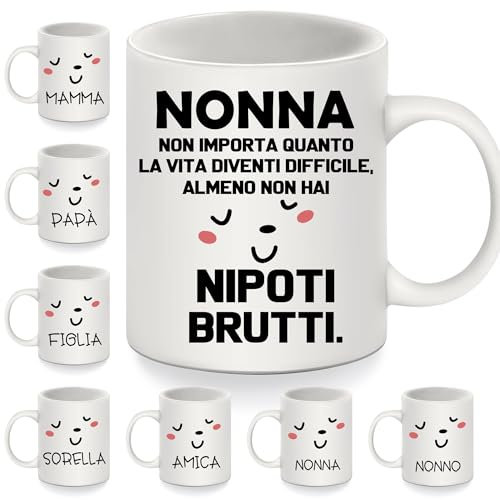 Nonna non importa quanto la vita diventi difficile almeno non hai nipoti brutti Regalo divertente Tazzine da Caffè per la nonna Compleanno Festa della Mamma Regalo di Natale Migliori Tazze (nonna-1)