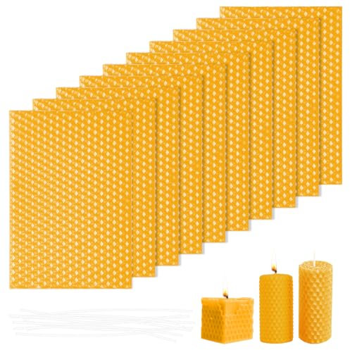 10 Stück Reine Bienenwachsplatten, natürliche Kerzenherstellung und zum Basteln Bienenwachsplatten 13,3x9 cm Wachs-Blätter Mittelwände Rähmchen einfache DIY-Kerzen-Herstellung für Erwachsene und Kinde