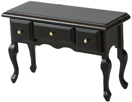 FONGKNOX Dollhouse Writing Desk with Drawer Wooden Desk Miniature Doll House Table Miniature Computer Desk Model for Building DIY Projects Black