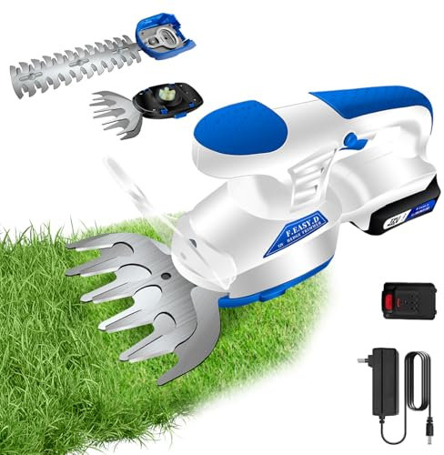 Auveach Heckenschere Akku Grasschere 12V, 2 in 1 Gartenschere Rasenkantenschneider 25000RPM Heckenschere Elektrisch inkl. Akku&Ladegerät&2 Messer Aufsätze für Hecken Rasen