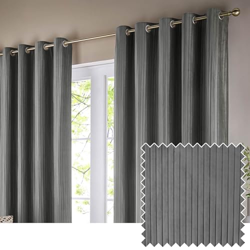 Paoletti Corinthian Samt-Ösenvorhang-Paar – Taubengrau – 168 x 183 cm