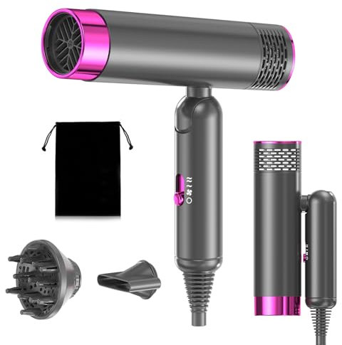 Secador de pelo, Secador de Pelo Iónico Portátil Profesional plegable de 1800W, 3 Ajustes de Calefacción with Boquillas, Secador de Pelo Ligero para Salón de Casa, Viajes, Mujeres, Niños