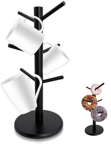 Mritrit Schwarz Tassenständer Hölzerne, Tassenhalter Baum mit 6 Detachable Hooks, Tassenhalter Stehend Holz, Kaffeebecherhalter Wooden Organizer für Küche Tassen Hänger