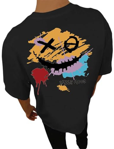 Oversized T-Shirts Herren Baumwolle Rundhals Y2K Rücken Print Mode Motiv Kleidung Vintage Casual Oberteile Atmungsaktives Komfortabel in Vielen Farben Männer Sommer Kurzärmlige