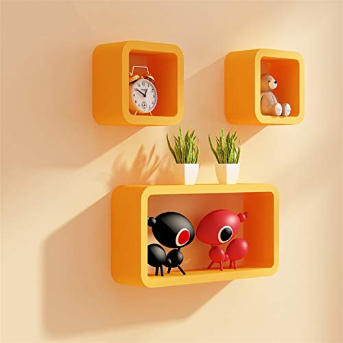 Wandregale mit 3 modernen, orangefarbenen Würfelregalen – stilvolles Wand-Bücherregal für Heimdekoration, perfekte Aufbewahrungslösung für Wohnzimmer und Schlafzimmer