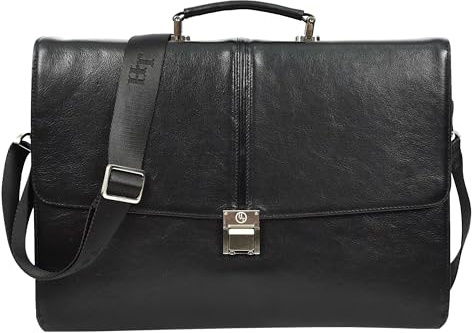 Mens Genuine Leather Briefcase Large Size Organiser Messenger Bag Erbil Black