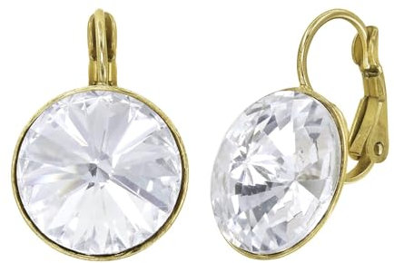 Konplott: Ohrringe Rivoli shinny brass, moderne Solitärohrringe in glänzend-goldener Fassung, für Damen/Frauen (weiß)