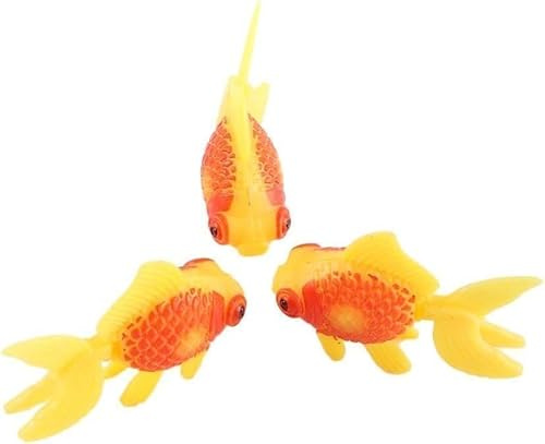 Dwang Künstliche Aquarium-Fische, Kunststofffische, bewegende Fische, Ornament, Dekoration, orangefarbener Goldfisch für Aquarium, Dekoration, thematische Ornamente, 3 Stück