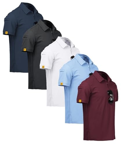 ZITY 5er Pack Poloshirts Herren Kurzarm Schnelltrocknend Atmungsaktives T-Shirt Männer Sommer Polohemd Sport Shirt Regular Fit Golf Polo Shirts für Herren