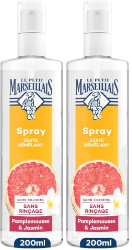 Le Petit Marseillais | Spray Zeste Démêlant Pamplemousse & Jasmin (flacon vaporisateur de 200 ml) – Soin sans rinçage pour démêler les cheveux – 95% d'origine naturelle et sans silicone (Lot de 2)