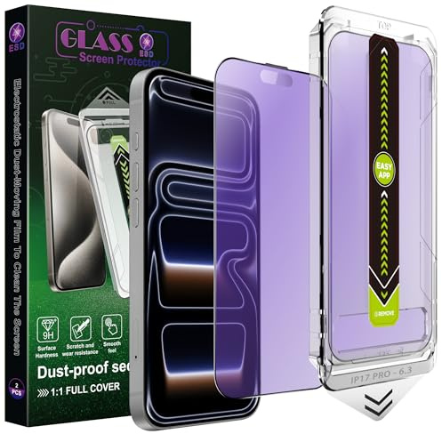 SY SHANGYAN 2-Pack Anti-Blue Light Blocking Matte Screen Protector for iPhone 17 Pro (6.3), Anti-Glare,9H Tempered Glass, Full Coverage, Anti-Fingerprint, Auto Dust Removal, Bubble-Free