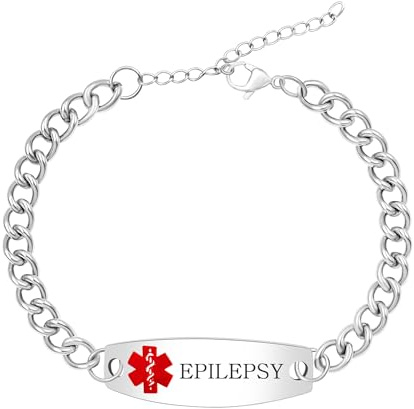 Uloveido Individuell Graviertes Medizinisches ID-Armband aus Edelstahl – Curb-Link-Kette für Damen und Herren – Personalisierter Gesundheitsschmuck