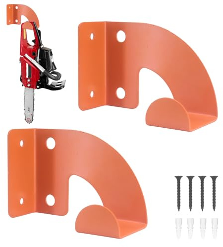 2 Stück Heavy Duty Kettensägehänger, Metall Wandhalter, Organizer Rack für Gartenwerkzeuge, Garage Workshop Storage mit sicherem Halter für Terrasse und Rasen