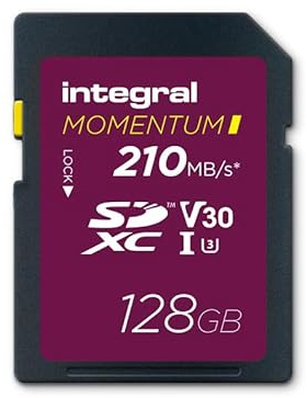 Integral Momentum I 128GB SDXC Card - Up to 210MB/s Read, 180MB/s Write - V30, U3 - For DSLR, Mirrorless & Camcorders - 4K UHD Video & Burst Mode Ready - Waterproof, Shockproof, Rugged