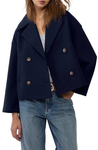 ZRYAZQ Kurzmantel Damen Elegant Übergang Mantel Winter Zweireihig Kurzer Trenchcoat Wolle Wintermantel Damen Kurz Warm Wollmantel Winter Crop Revers Winterjacke Damenmantel mit Taschen Kurztrench