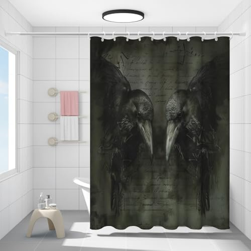 FYFMUSHE Farmhouse Krähe Vogel Duschvorhang für Badezimmer, Vintage Schwarz Tier Retro Wasserdicht Polyester Stoff Badvorhang mit 12 Haken, Badewanne Sichtschutz Dekor, 183 x 183 cm