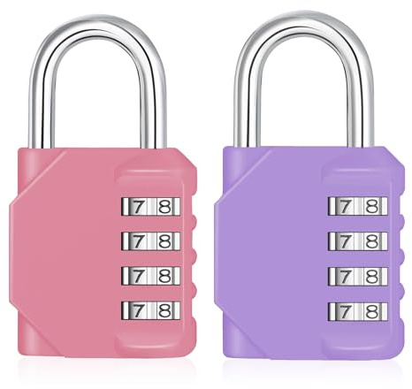 ZHEGE Combination Padlock, 4 Digit Padlock with Code (2P, Pink & Purple) | Resettable Locker Padlocks for School Locker, Toolbox, Number Lock Padlock for Backyard Fence Gate, Sheds, Garage Door