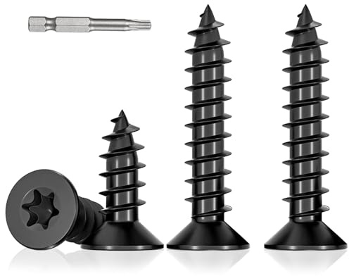 BACSHBY 20 pièces M5x50mm Vis à Bois Torx Noires, Acier Inoxydable A2 V2A, Tête Fraisée Filetage Complet Vis Autotaraudeuses avec Tournevis