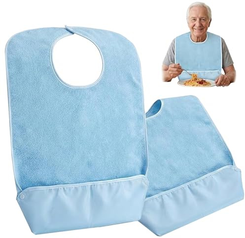 Katyjun 2 Stück 70x47cm Lätzchen für Erwachsene Lustig mit Effektivem Krümelauffang Schlabberlatz Erwachsene mit Doppel Knopfverschluss Wasserdichte Lätzchen für Pflegebedürftige Senioren