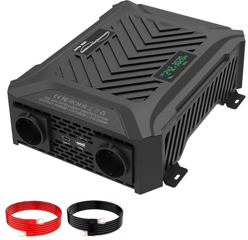 DATOUBOSS Inverter 24V 220V/230V Onda Pura 3000W/6000W, Convertitore 24V 220V 3000W con Display LCD, 2 Prese AC, USB-A e Type-C, per Camper, Casa, Impianti Fotovoltaici e Off-Grid
