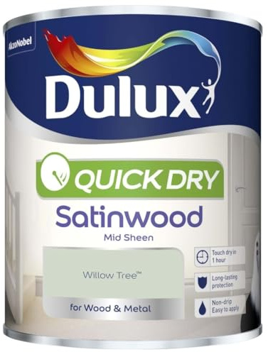 Willow Tree Quick Dry Satinwood Paint 750ml | Interior Wood and Metal Paint | Durable Mid Sheen Finish | Fast Drying Trim Paint for Doors Skirting Boards Cupboards and Furniture